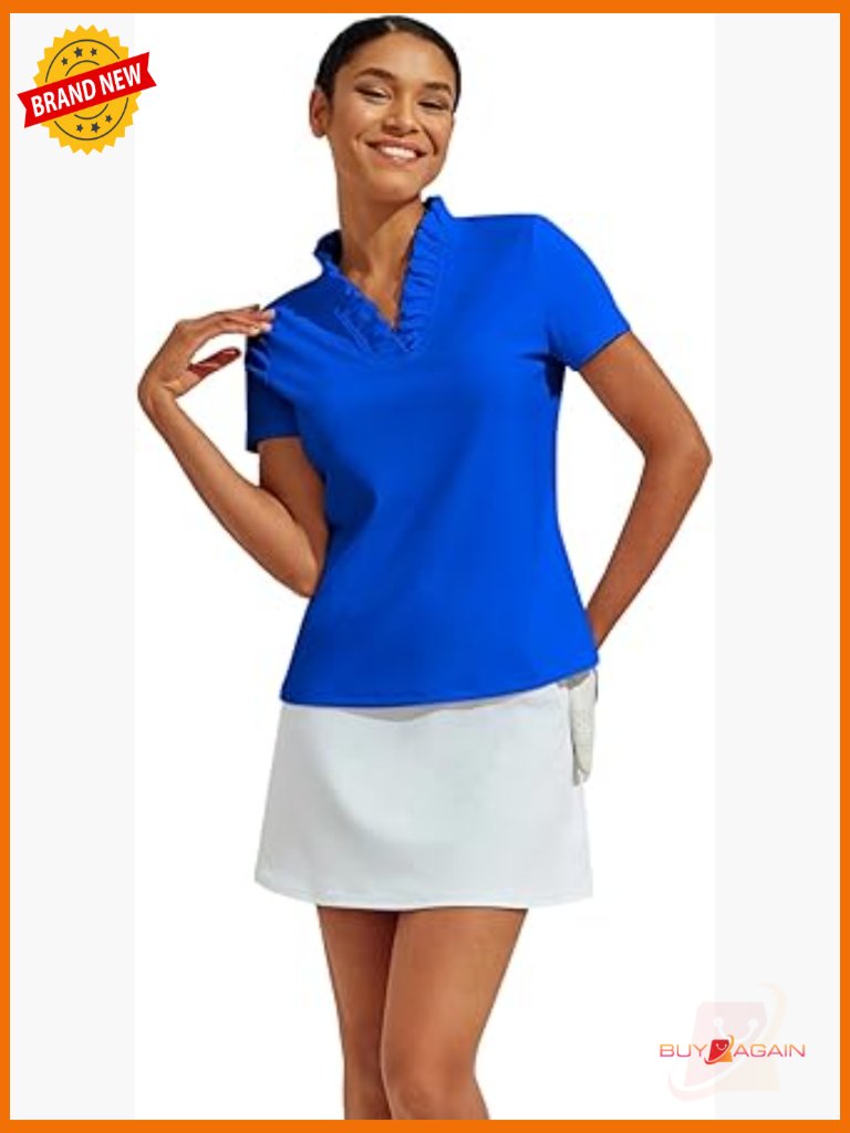 Womens Golf Polo Shirts Ruffle V Neck Short Sleeve Upf 50+ Pullover